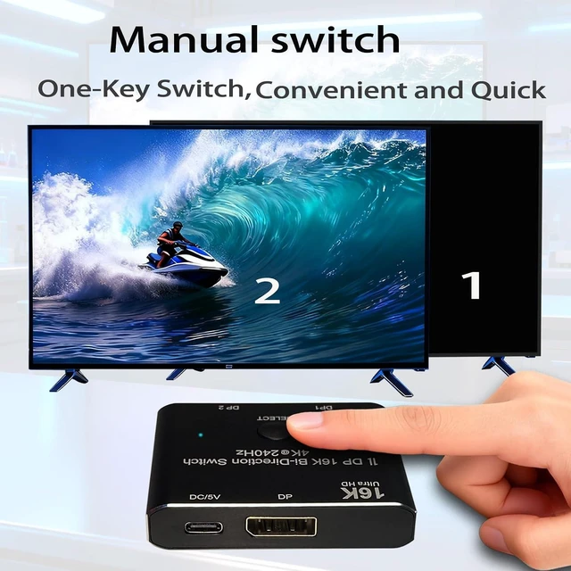 Alt view image 5 of 7 - Bi-Directional DisplayPort Switch 8K60Hz Display Port 1.4 switcher 4K@144Hz 2in1out 1 in 2 Out for only Showing one Monitor at a time.Does not Support Multi-Screen functionality (16K Aluminum Shell)
