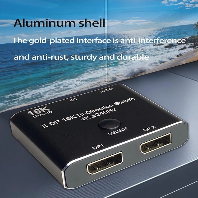 Alt view image 6 of 7 - Bi-Directional DisplayPort Switch 8K60Hz Display Port 1.4 switcher 4K@144Hz 2in1out 1 in 2 Out for only Showing one Monitor at a time.Does not Support Multi-Screen functionality (16K Aluminum Shell)