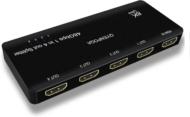 Alt view image 2 of 7 - 8K@60 Hz HDMI Splitter 1 in 4 Out 1x4 Power HDMI Splitter 4 Ports 1 in 4 Out 4 Ports HDMI 2.0 Adapter for HDTV 3D Ultra high Definition HDTV Splitters (8K 1 in 4)