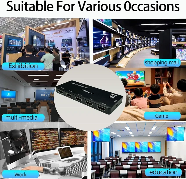 Alt view image 6 of 7 - 8K@60 Hz HDMI Splitter 1 in 4 Out 1x4 Power HDMI Splitter 4 Ports 1 in 4 Out 4 Ports HDMI 2.0 Adapter for HDTV 3D Ultra high Definition HDTV Splitters (8K 1 in 4)