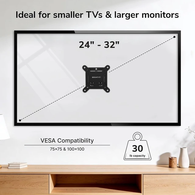 Alt view image 4 of 7 - Mount-It! Tilting TV Wall Mount 24-32 in, 1.65 in Profile, Quick Release