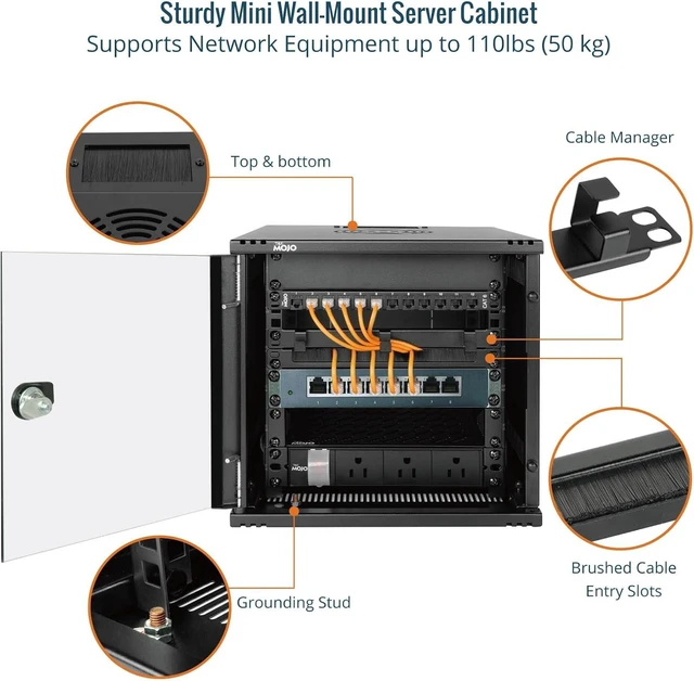 Alt view image 4 of 6 - Tecmojo 6U 10 inch Rack, Wall Mount Network Cabinet Set,12.3W x 13D x 11.8H- Load Capacity 110Lbs(50 kg),Black 10" Wall Housing Server Rack Set