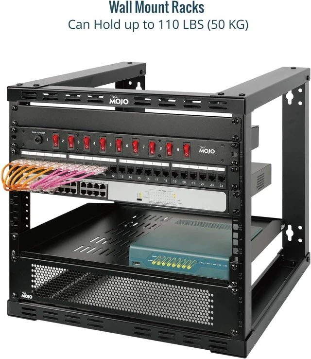 Alt view image 3 of 6 - Tecmojo 9U Fixed Wall Mount Network Rack 15.8inch Depth Open Frame for Server Data/AV/IT/Communication/Computer Equipment/Patch Panel Heavy Duty