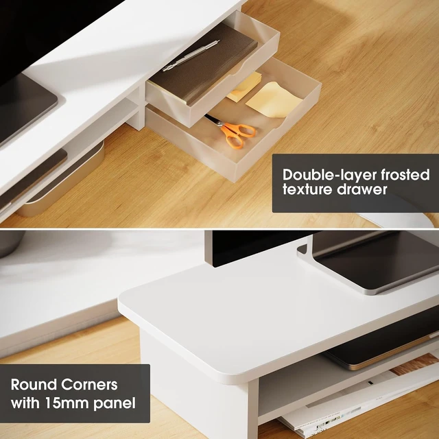 Alt view image 4 of 7 - Fenge Monitor Stand, Desk Computer Riser with Frosted Storage Drawer, White