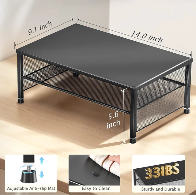 Alt view image 7 of 7 - ECOLOVI 2-Tier Computer Monitor Stand Riser, Printer & Laptop Stand, Office Desk Accessories, Workspace Desk Organizer for Home Office Supplies, Black