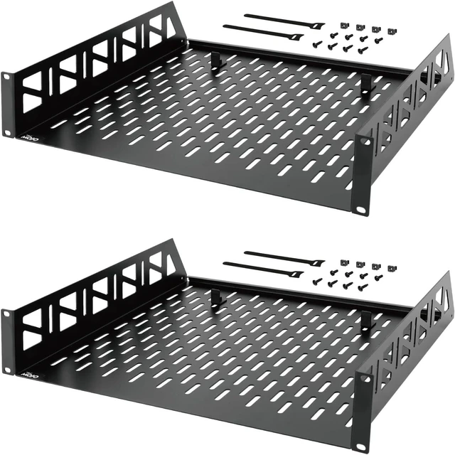 Main image of Tecmojo 2 Pack 2U Rack Shelf,19 inch Rack Mount Shelf 16 inch Depth,with Anti-Slip Stops,Server Rack Shelf and Network Shelf for 19 in Equipments, 55lbs Capacity of Vented 2U Shelf,Black,No Lip