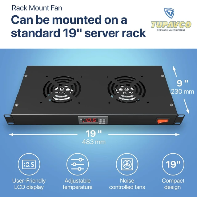 Alt view image 3 of 7 - Rack Mount Fan - 2 Fans 1U 19" w/Adjustable Temperature & Digital Display