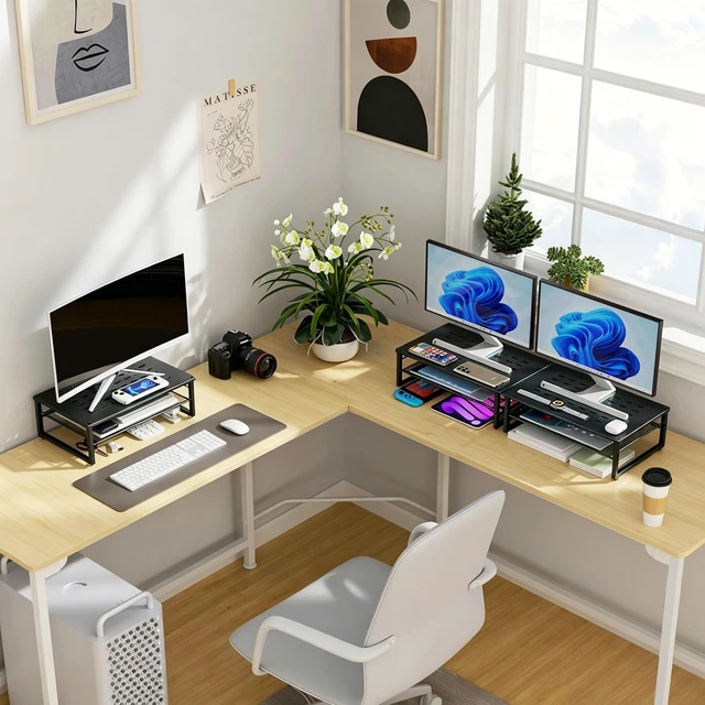 Alt view image 7 of 7 - gianotter 2-Tier Metal Monitor Stand Riser