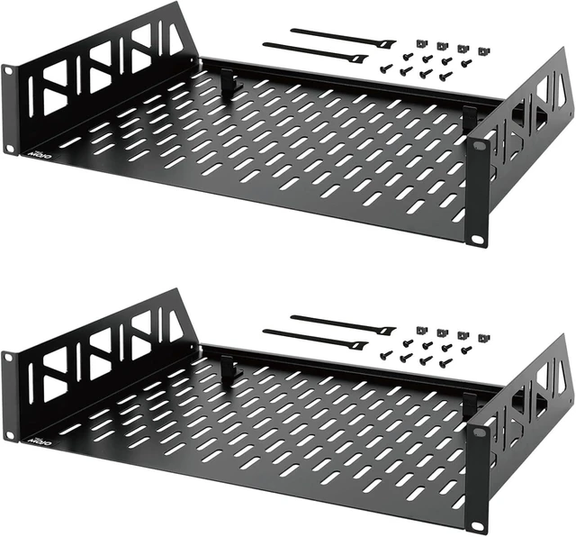 Main image of Tecmojo 2 Pack 2U Rack Shelf,19 inch Rack Mount Shelf 12 inch Depth,with Anti-Slip Stops,Server Rack Shelf and Network Shelf for 19 in Equipments, 55lbs Capacity of Vented 2U Shelf,Black,No Lip