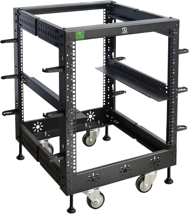 Main image of RIVECO 12U 19 Adjustable Depth Server Rack Support Up to 1700LBS Floor Standing 4 Post Rack with L Rails & Load-Bearing Casters Universal for Network Equipment Black