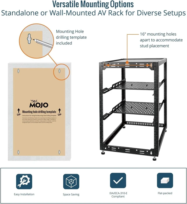 Alt view image 5 of 6 - Tecmojo 20U Open Frame Network Rack for IT & AV Gear, AV Rack Floor Standing or Wall Mounted,with 2 PCS 1U Rack Shelves & Mounting Hardware,Network Rack for 19" Networking,Audio and Video Device