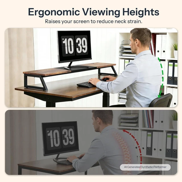 Alt view image 5 of 7 - HOOBRO Dual Monitor Stand Riser, 39 Inch Large Computer Monitor Stand for 2 Monitors, Computer Monitor Riser, Desk Shelf Organizer for Office Desk, Accessories, Rustic Brown and Black BF121CJ01