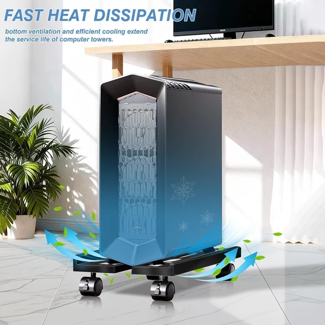 Alt view image 5 of 6 - Computer Tower Stand, Adjustable Mobile CPU Stand with 4 Rolling Caster Wheels, PC Tower Stand Fits Most PC Under Desk-White