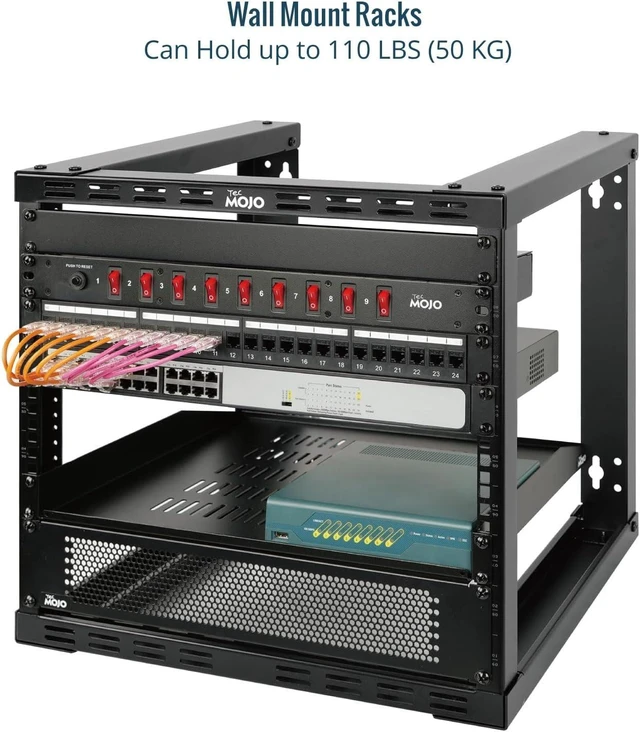 Alt view image 3 of 6 - Tecmojo 12U Wall Mount Rack, Wall Mount Network Rack 15.8in Depth, Open Frame Server Rack for 19in IT/AV/Data/Home Equipment, Black