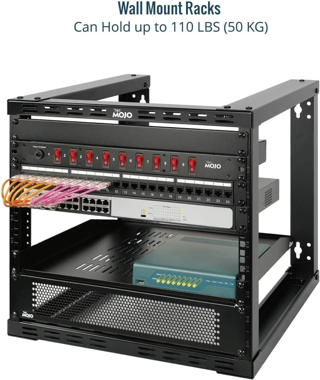 Alt view image 3 of 6 - Tecmojo 15U Wall Mount Rack, Wall Mount Network Rack 15.8in Depth, Open Frame Server Rack for 19in IT/AV/Data/Home Equipment, Black