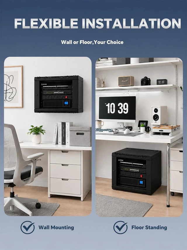 Alt view image 5 of 7 - AEONS 6U Wall Mount Server Rack Cabinet with Lockable Door and Side Panels