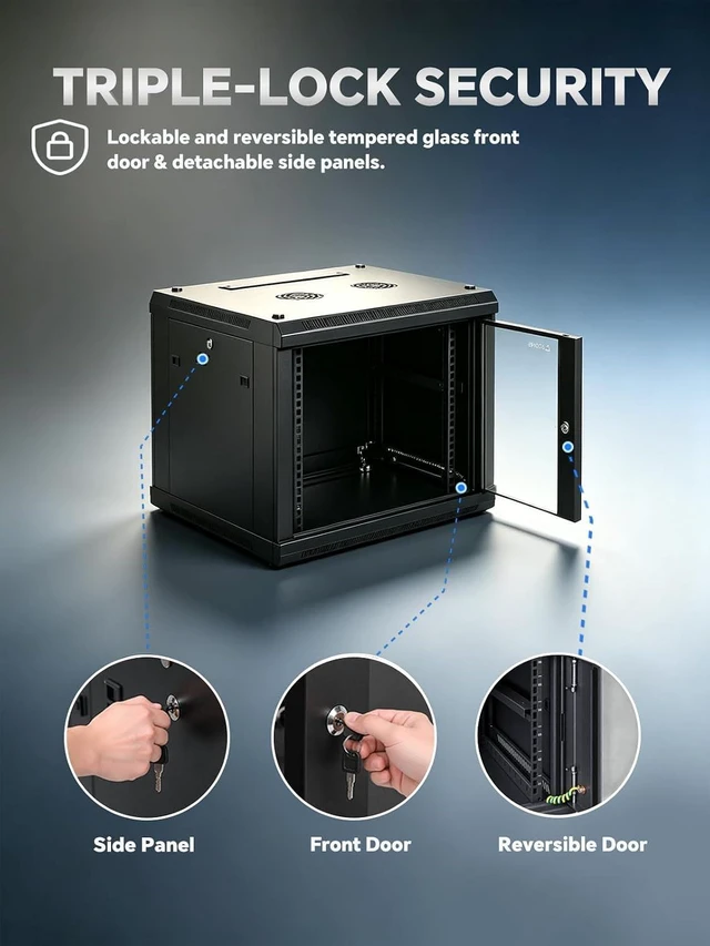 Alt view image 3 of 7 - AEONS 6U Wall Mount Server Rack Cabinet with Lockable Door and Side Panels