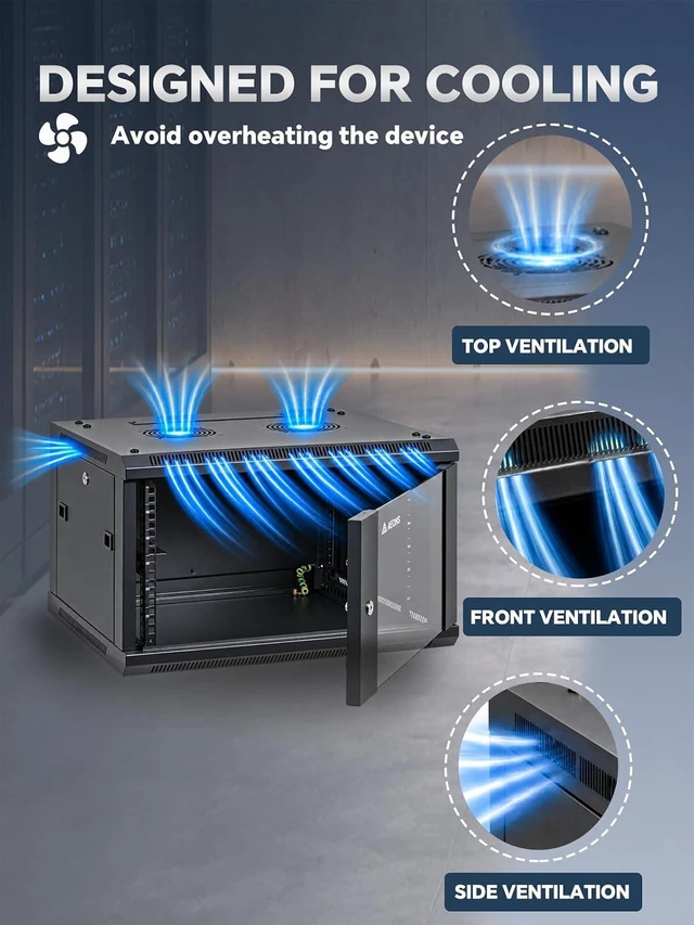 Alt view image 4 of 7 - AEONS 6U Wall Mount Server Rack Cabinet with Lockable Door and Side Panels