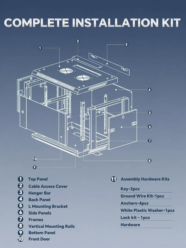 Alt view image 7 of 7 - AEONS 6U Wall Mount Server Rack Cabinet with Lockable Door and Side Panels