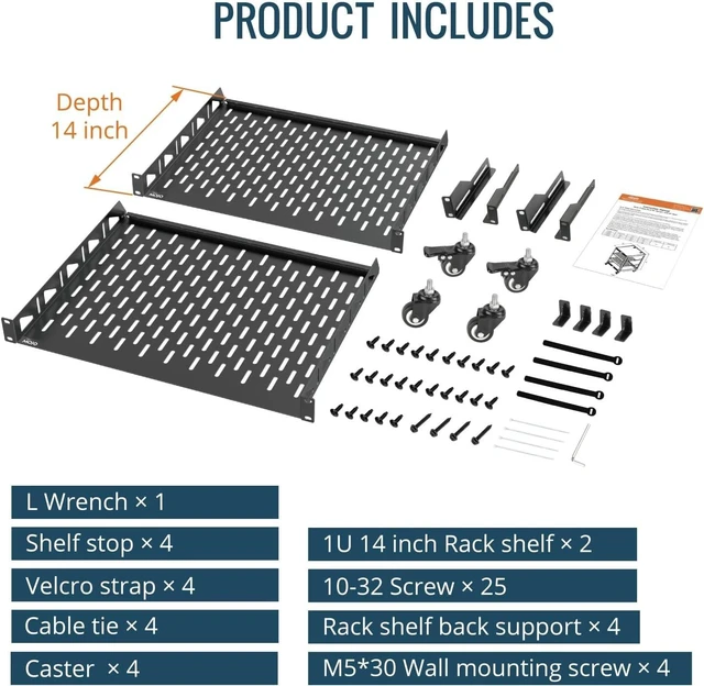 Alt view image 6 of 6 - TECMOJO 12U Open Frame Network Rack for IT & AV Gear, 4-Post With Casters, Mobile With 2 PCS 1U Server Shelf & Mounting Hardware, for 19" Network, Audio and Video Device