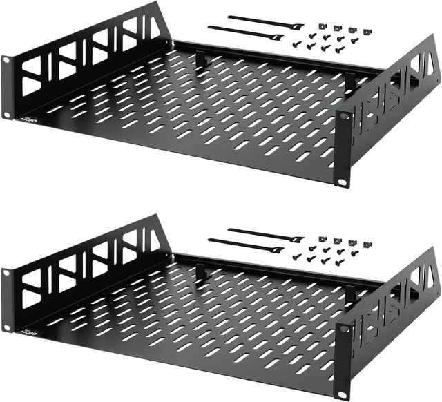 Main image of Tecmojo 2 Pack 2U Rack Shelf,19 inch Rack Mount Shelf 14 inch Depth,with Anti-Slip Stops,Server Rack Shelf and Network Shelf for 19 in Equipments, 55lbs Capacity of Vented 2U Shelf,Black,No Lip