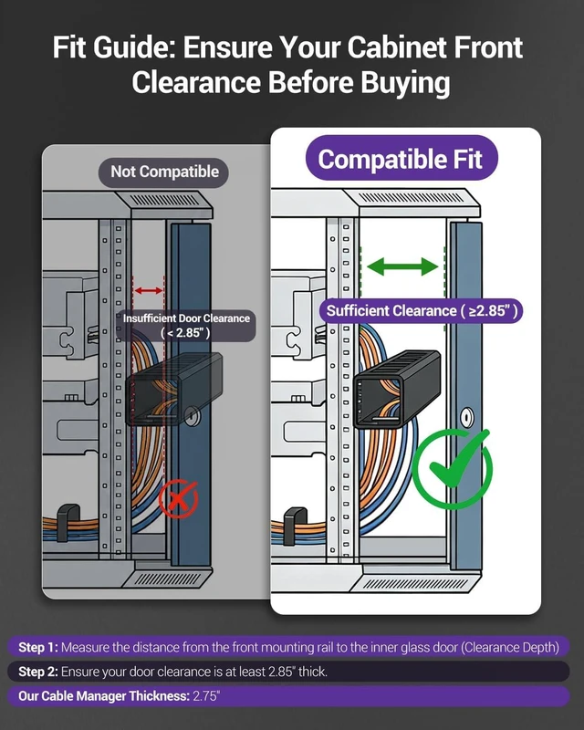 Alt view image 6 of 7 - VCELINK 1U 12-Slot Server Rack Cable Management for 19" Rack/Cabinet 2-Pack