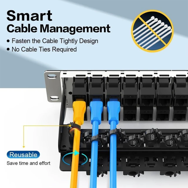 Alt view image 3 of 7 - 1U 48 Port Patch Panel Cat6A Keystone RJ45 (EC Listed) UTP Network Patch Panel with Smart Cable Management for 19 Inch Rackmount