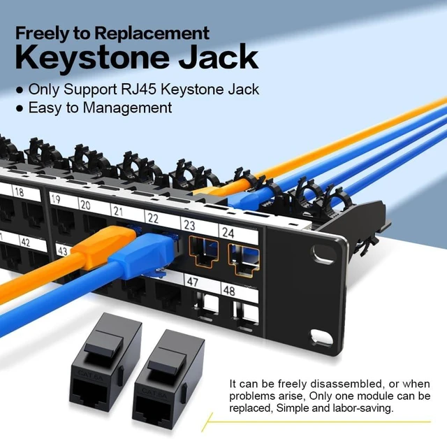 Alt view image 5 of 7 - 1U 48 Port Patch Panel Cat6A Keystone RJ45 (EC Listed) UTP Network Patch Panel with Smart Cable Management for 19 Inch Rackmount
