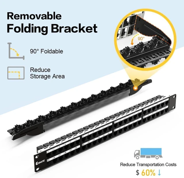 Alt view image 6 of 7 - 1U 48 Port Patch Panel Cat6A Keystone RJ45 (EC Listed) UTP Network Patch Panel with Smart Cable Management for 19 Inch Rackmount