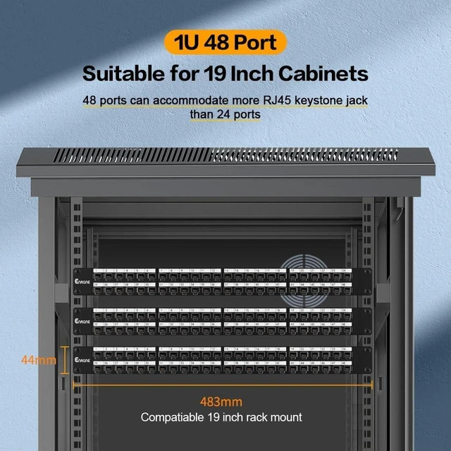 Alt view image 7 of 7 - 1U 48 Port Patch Panel Cat6A Keystone RJ45 (EC Listed) UTP Network Patch Panel with Smart Cable Management for 19 Inch Rackmount