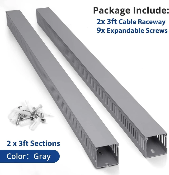 Alt view image 5 of 6 - ZhiYo 2"H x 2"W Cable Raceway, 6ft Under Desk Wire Management Channel, Grey