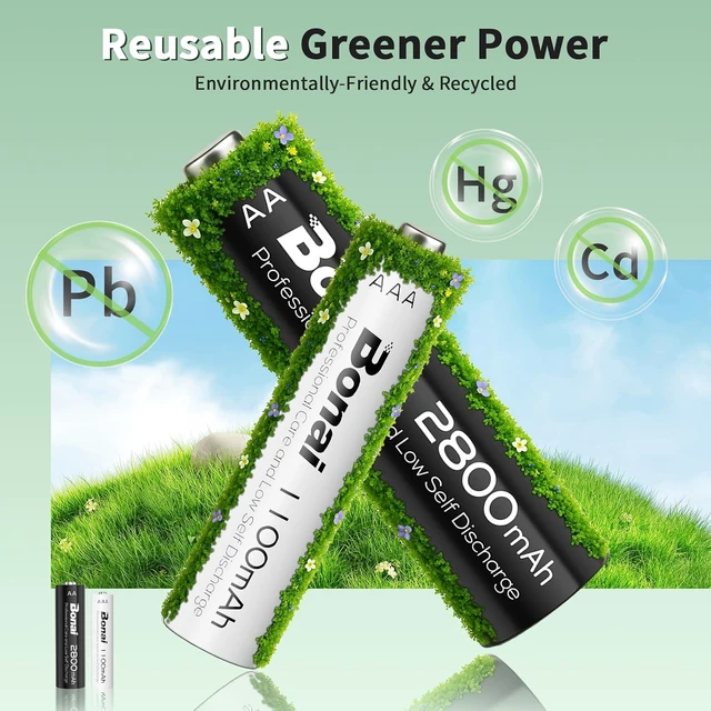 Alt view image 3 of 7 - Bonai Rechargeable AA and AAA Batteries with Charger, 8 x 2800mAh AA & 8 x 1100mAh AAA & 16 Bay Advanced Individual Fast Battery Charge with American AC Plug