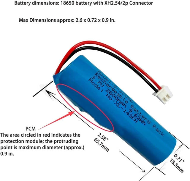 Alt view image 2 of 6 - 3.7V 2600mAh 18650 Rechargeable Li-ion Battery with Jst XH2.54/2P Connector Plug Wires for DIY Electronics, Toys, Lighting,Bluetooth Devices and More
