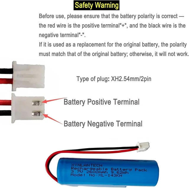 Alt view image 3 of 6 - 3.7V 2600mAh 18650 Rechargeable Li-ion Battery with Jst XH2.54/2P Connector Plug Wires for DIY Electronics, Toys, Lighting,Bluetooth Devices and More