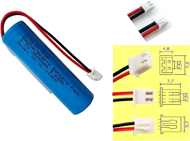 Alt view image 4 of 6 - 3.7V 2600mAh 18650 Rechargeable Li-ion Battery with Jst XH2.54/2P Connector Plug Wires for DIY Electronics, Toys, Lighting,Bluetooth Devices and More