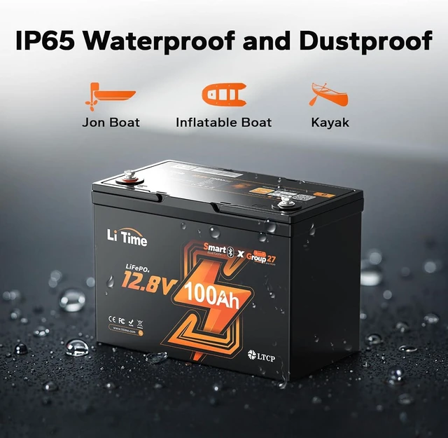 Alt view image 6 of 7 - Litime 12V 100Ah LiFePO4 Battery, Group 27 Lithium Battery for RV, Marine