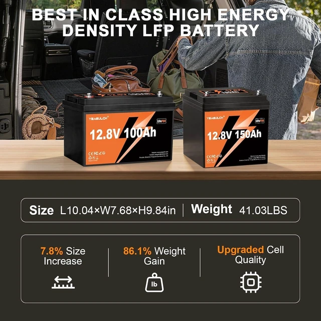 Alt view image 6 of 7 - Upgrade 12V 150Ah LiFePO4 Lithium Battery 100A BMS 15000+ Deep Cycle
