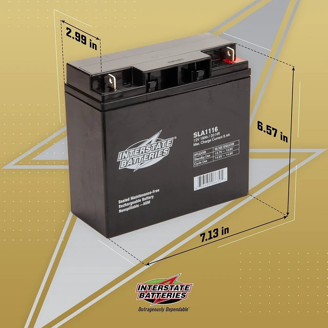 Alt view image 4 of 6 - Interstate Batteries SLA Battery 12V 18Ah AGM VRLA (Nut&Bolt Term.) SLA1116