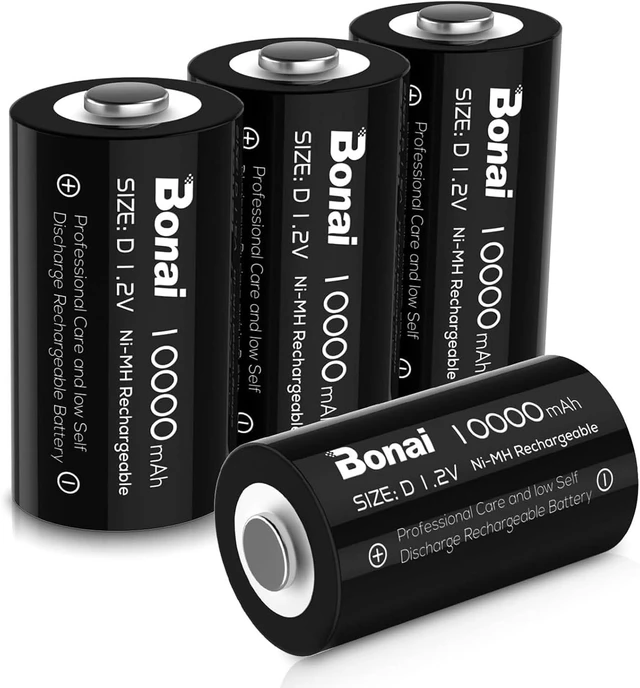 Main image of BONAI Rechargeable D Batteries, 10,000mAh High Capacity 1.2V Ni-MH Battery Cell, Long-Lasting Power for Baby Swings, Flashlights & Toys, Pre-Charged & Low Self-Discharge (Size D, 4 Pack)