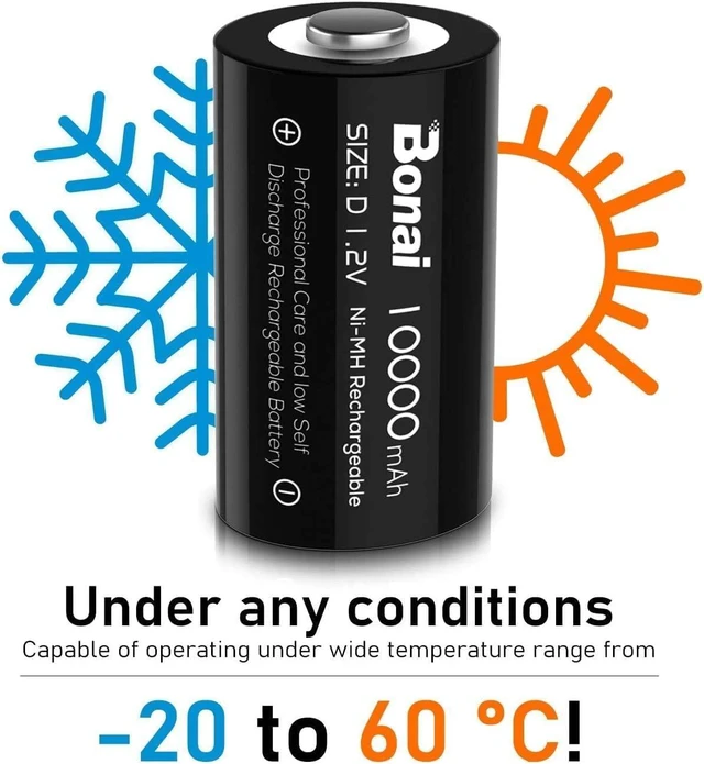 Alt view image 5 of 6 - BONAI Rechargeable D Batteries, 10,000mAh High Capacity 1.2V Ni-MH Battery Cell, Long-Lasting Power for Baby Swings, Flashlights & Toys, Pre-Charged & Low Self-Discharge (Size D, 4 Pack)