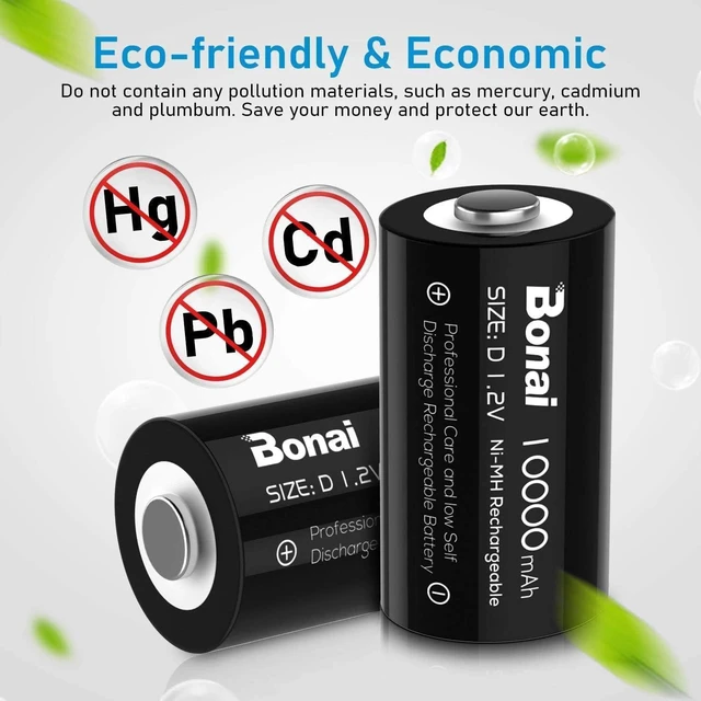 Alt view image 4 of 6 - BONAI Rechargeable D Batteries, 10,000mAh High Capacity 1.2V Ni-MH Battery Cell, Long-Lasting Power for Baby Swings, Flashlights & Toys, Pre-Charged & Low Self-Discharge (Size D, 4 Pack)