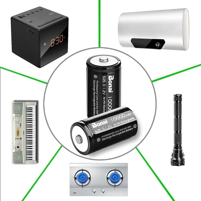 Alt view image 6 of 6 - BONAI Rechargeable D Batteries, 10,000mAh High Capacity 1.2V Ni-MH Battery Cell, Long-Lasting Power for Baby Swings, Flashlights & Toys, Pre-Charged & Low Self-Discharge (Size D, 4 Pack)