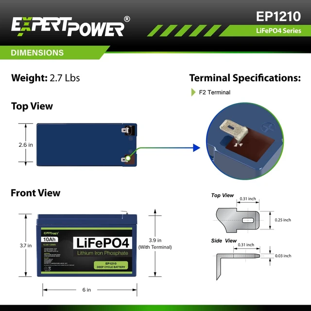 Alt view image 6 of 7 - ExpertPower 12V 10Ah Lithium LiFePO4 Deep Cycle Rechargeable Battery | 2500-7000 Life Cycles & 10-Year Lifetime | Built-in BMS