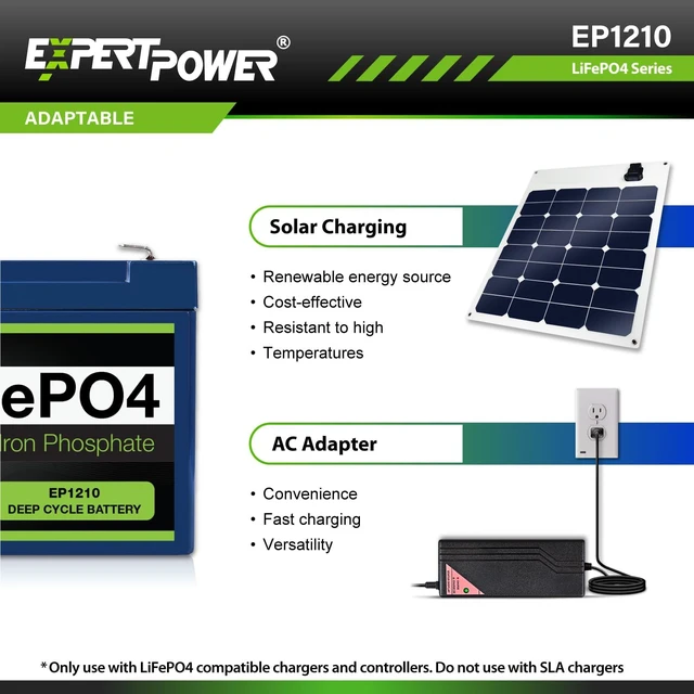 Alt view image 7 of 7 - ExpertPower 12V 10Ah Lithium LiFePO4 Deep Cycle Rechargeable Battery | 2500-7000 Life Cycles & 10-Year Lifetime | Built-in BMS