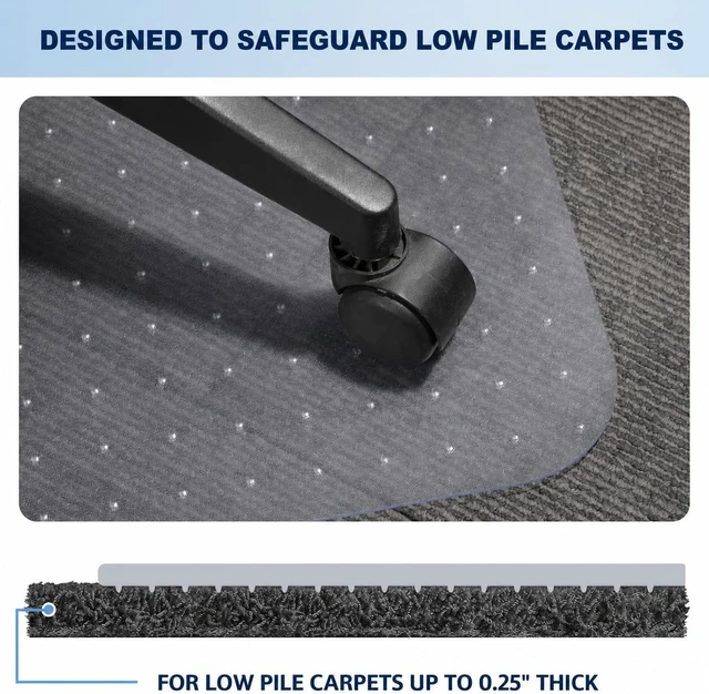 Alt view image 4 of 7 - Chair Mat for Carpet- Low Pile (1/4" Thick) Carpet Protector for Office Gaming Computer Desk Chair. Heavy Duty Desk Chair Mat for Carpeted Floors, Semi Transparent (with Lip)