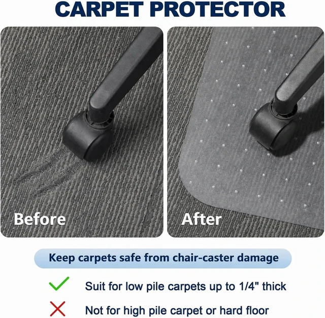 Alt view image 5 of 7 - Chair Mat for Carpet- Low Pile (1/4" Thick) Carpet Protector for Office Gaming Computer Desk Chair. Heavy Duty Desk Chair Mat for Carpeted Floors, Semi Transparent (with Lip)