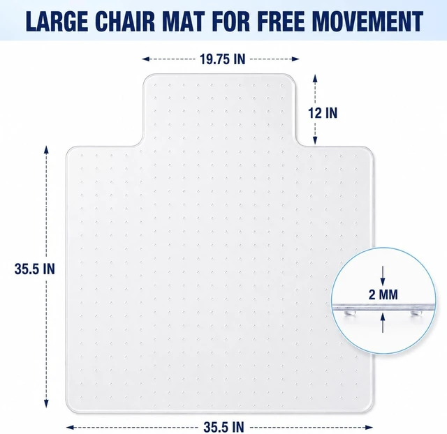 Alt view image 7 of 7 - Chair Mat for Carpet- Low Pile (1/4" Thick) Carpet Protector for Office Gaming Computer Desk Chair. Heavy Duty Desk Chair Mat for Carpeted Floors, Semi Transparent (with Lip)