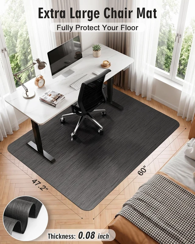 Alt view image 2 of 7 - Modkin Extra Large Office Chair Mat for Hardwood Floor, 47.2" x 60", Black