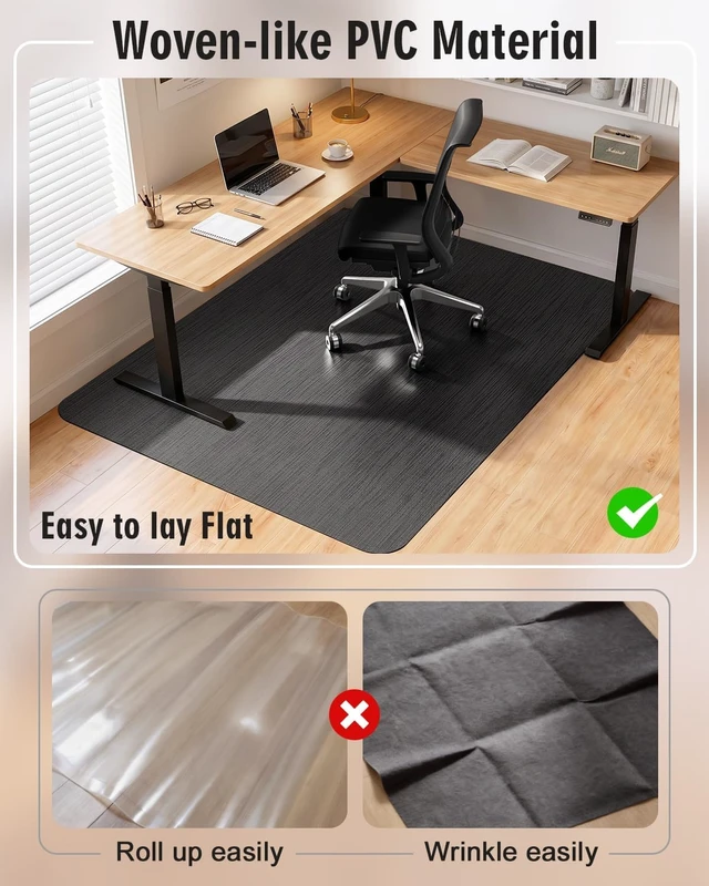 Alt view image 3 of 7 - Modkin Extra Large Office Chair Mat for Hardwood Floor, 47.2" x 60", Black