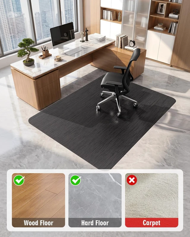 Alt view image 6 of 7 - Modkin Extra Large Office Chair Mat for Hardwood Floor, 47.2" x 60", Black